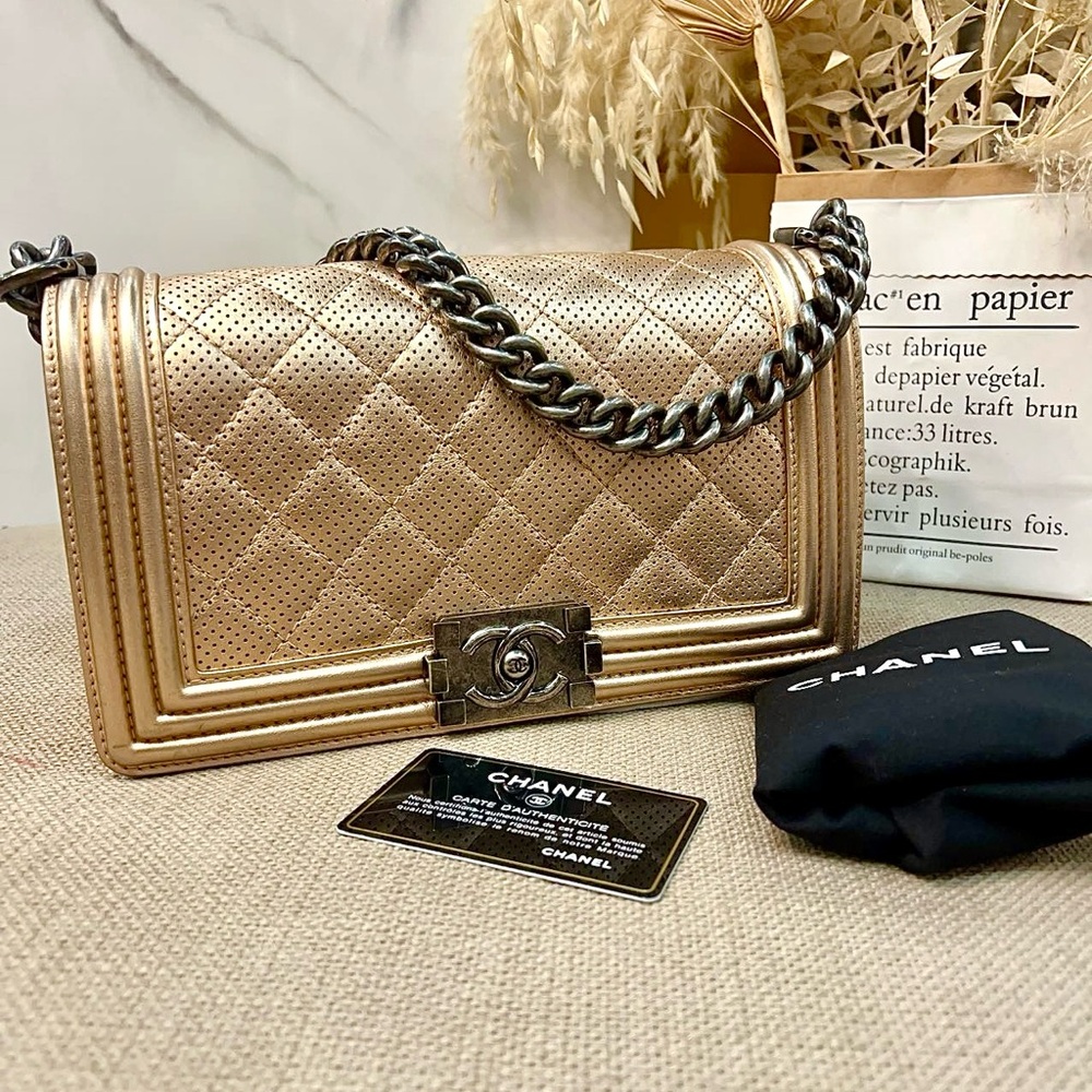 Chanel Medium Boy Flap Perforated Quilted Gold
